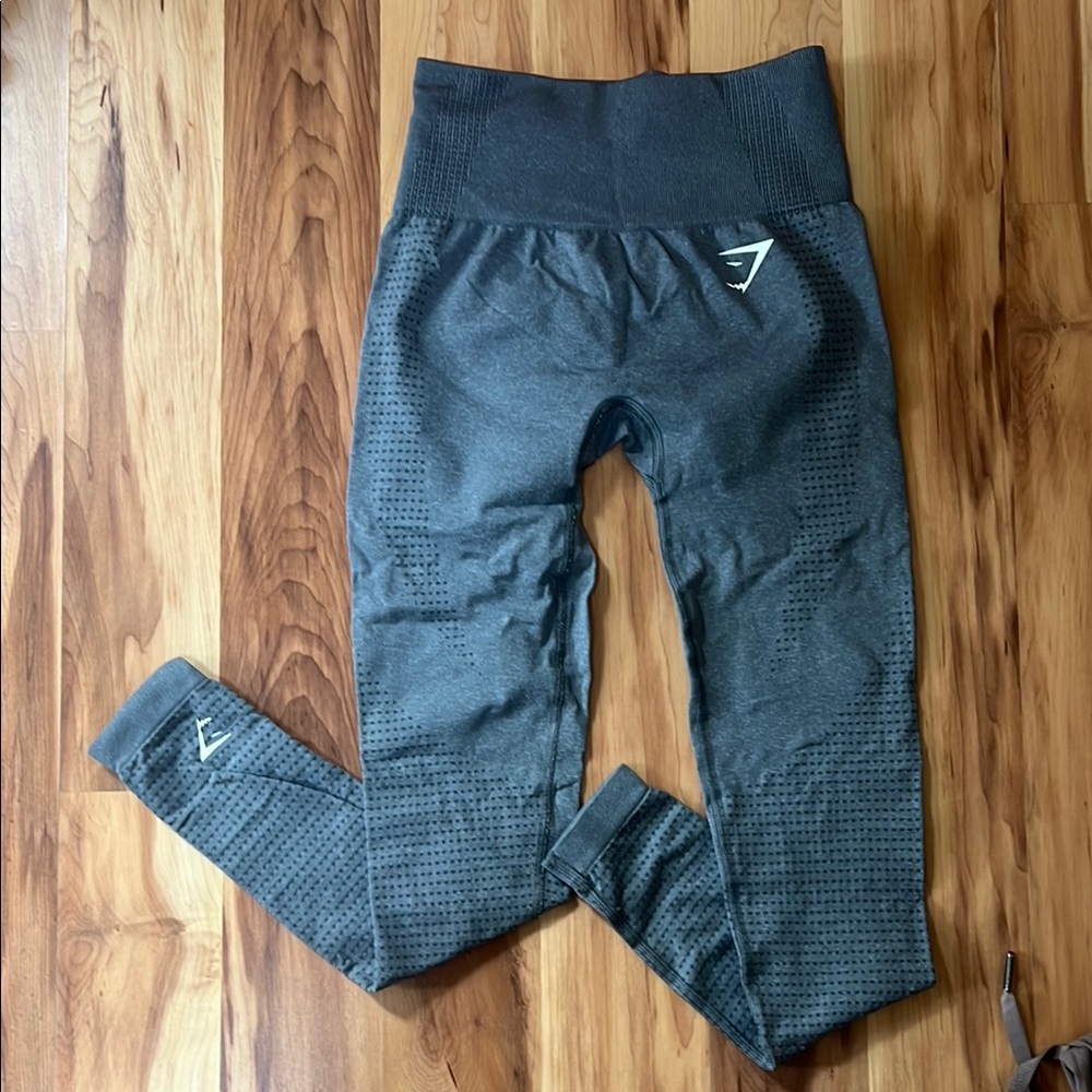 Gymshark Gray Performance Leggings with Ribbed Panels